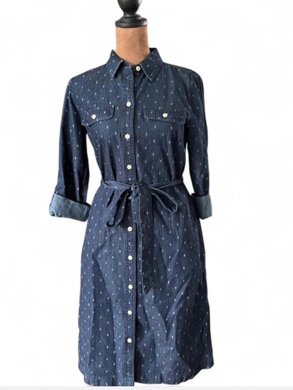 Talbots Denim Polka Dot Dress w/Belt Blue 6 Petite Office/Casual - Picture 2 of 9
